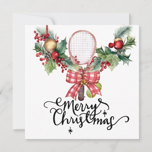 Tennis Kerstmis met Racket en Kerstkrans Feestdagenkaart (Voorkant)