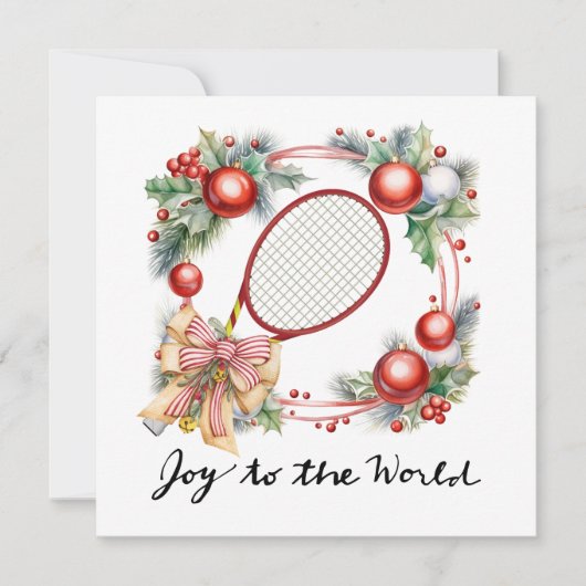 Tennis Kerstmis met Racket en Kerstkrans Feestdagenkaart (Voorkant)
