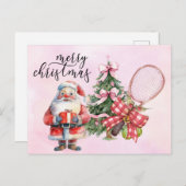 Tennis Kerstmis met Racket en Kerstkrans Feestdagenkaart (Voorkant / Achterkant)