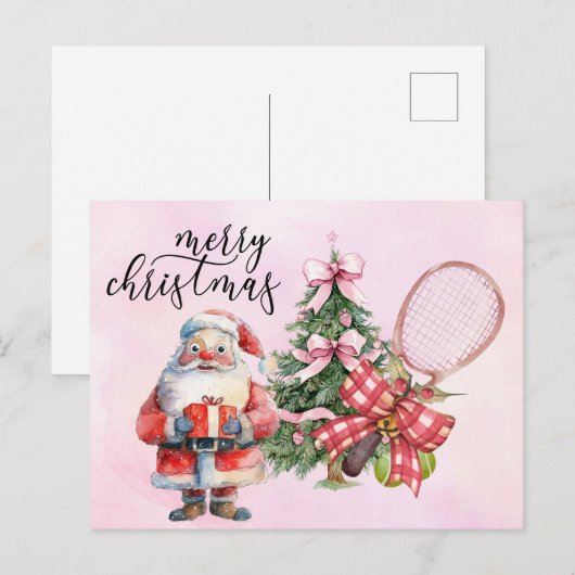 Tennis Kerstmis met Racket en Kerstkrans Feestdagenkaart (Voorkant / Achterkant)