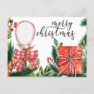 Tennis Kerstmis met Racket waterverf Feestdagenkaart