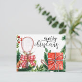 Tennis Kerstmis met Racket waterverf Feestdagenkaart (Staand voorkant)