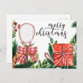 Tennis Kerstmis met Racket waterverf Feestdagenkaart (Voorkant / Achterkant)