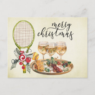 Tennis Kerstmis met Racket waterverf Feestdagenkaart