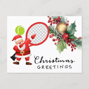 Tennis Kerstmis met Racket waterverf Feestdagenkaart