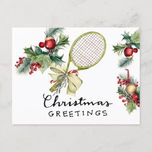 Tennis Kerstmis met Racket waterverf Feestdagenkaart