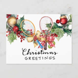Tennis Kerstmis met Racket waterverf Feestdagenkaart