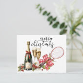 Tennis Kerstmis met Racket waterverf Feestdagenkaart (Staand voorkant)