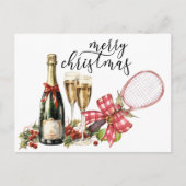 Tennis Kerstmis met Racket waterverf Feestdagenkaart (Voorkant)