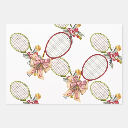 Tennis Kerstmis met Racket waterverf Inpakpapier Vel (Voorkant 3)
