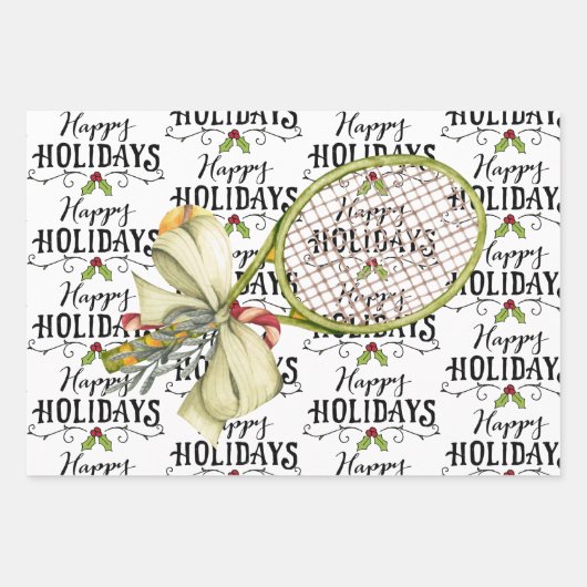 Tennis Kerstmis met Racket waterverf Inpakpapier Vel (Voorkant)
