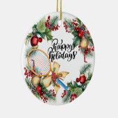 Tennis Kerstmis met Racket waterverf Keramisch Ornament (Rechts)