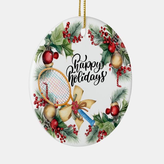 Tennis Kerstmis met Racket waterverf Keramisch Ornament (Rechts)