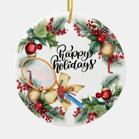 Tennis Kerstmis met Racket waterverf Keramisch Ornament (Voorkant)