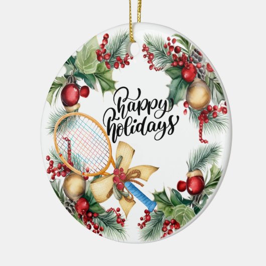 Tennis Kerstmis met Racket waterverf Keramisch Ornament (Links)