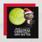 Tennis Kerstmis met Santa Cat Feestdagenkaart (Voorkant / Achterkant)