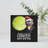 Tennis Kerstmis met Santa Cat Feestdagenkaart (Staand voorkant)