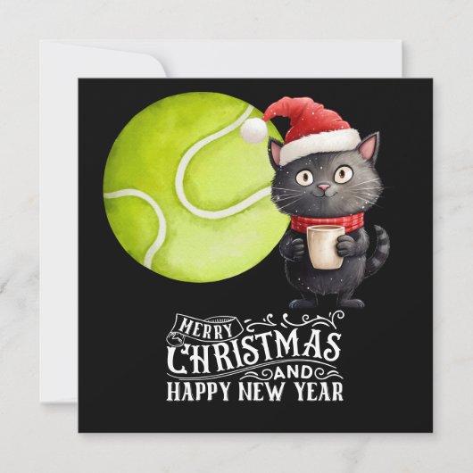 Tennis Kerstmis met Santa Cat Feestdagenkaart (Voorkant)