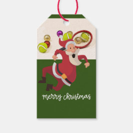 Tennis Kerstmis met Santa Claus Ball Racket Cadeaulabel