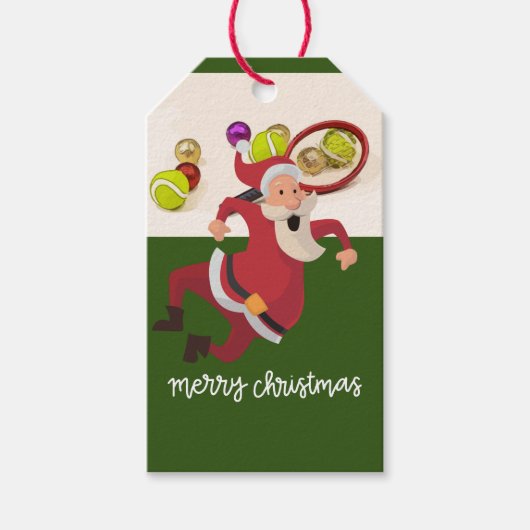 Tennis Kerstmis met Santa Claus Ball Racket Cadeaulabel (Voorkant)
