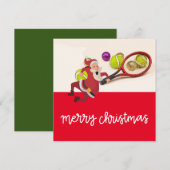 Tennis Kerstmis met Santa Claus Ball Racket Red Feestdagenkaart (Voorkant / Achterkant)
