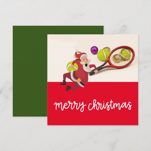 Tennis Kerstmis met Santa Claus Ball Racket Red Feestdagenkaart (Voorkant / Achterkant)