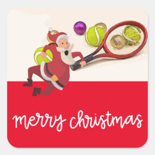 Tennis Kerstmis met Santa Claus Ball Racket Red Vierkante Sticker
