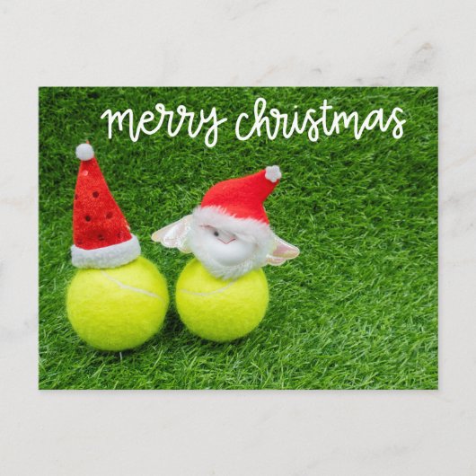Tennis Kerstmis met Santa hat op tennisbal Briefkaart (Voorkant)