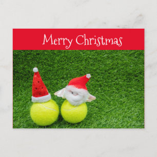 Tennis Kerstmis met Santa hat op tennisbal Briefkaart