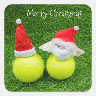 Tennis Kerstmis met Santa hat op tennisbal Vierkante Sticker