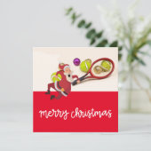 Tennis Kerstmis met Sinterklaas Bal Racket Rood Feestdagenkaart (Staand voorkant)