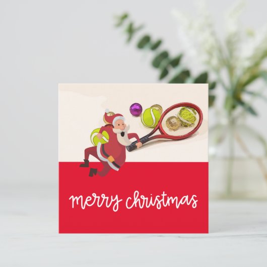 Tennis Kerstmis met Sinterklaas Bal Racket Rood Feestdagenkaart (Staand voorkant)