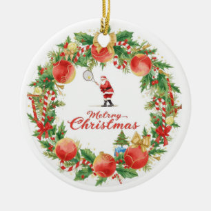 Tennis Kerstmis met Sinterklaas met balkrans Keramisch Ornament