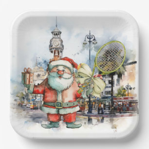 Tennis Kerstmis met Sinterklaas met racket Papieren Bordje