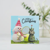 Tennis Kerstmis met Snowman en Tennis Kaart (Staand voorkant)