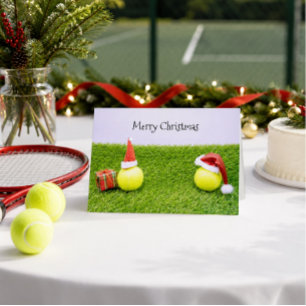 Tennis Kerstmis met tennisbal en kerstman Feestdagen Kaart
