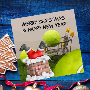 Tennis Kerstmis met tennisbal en kerstman Feestdagenkaart