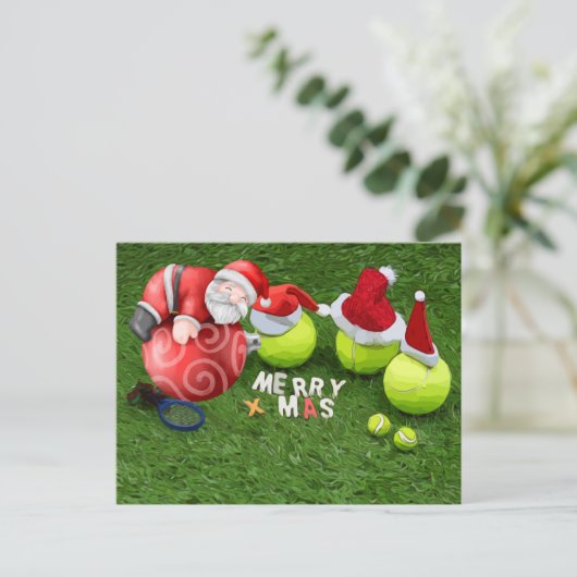 Tennis Kerstmis met tennisbal en kerstman Feestdagenkaart (Staand voorkant)