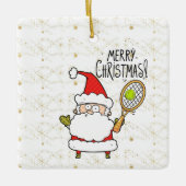 Tennis Kerstmis met tennisbal en kerstman Keramisch Ornament (Voorkant)