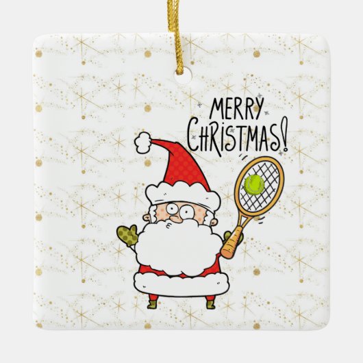 Tennis Kerstmis met tennisbal en kerstman Keramisch Ornament (Voorkant)