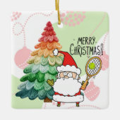 Tennis Kerstmis met tennisbal en kerstman Keramisch Ornament (Voorkant)