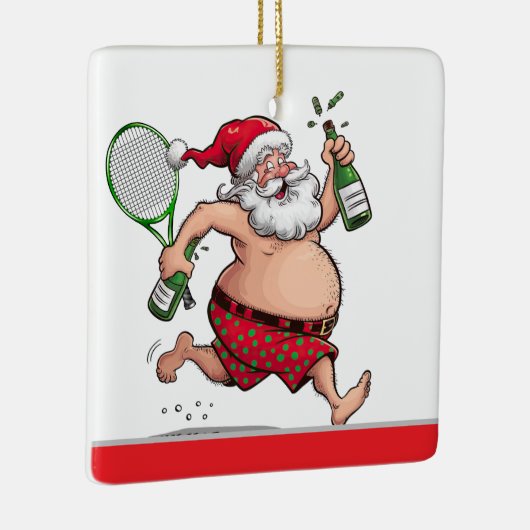 Tennis Kerstmis met tennisbal en kerstman Keramisch Ornament (Rechts)