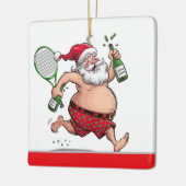 Tennis Kerstmis met tennisbal en kerstman Keramisch Ornament (Links)