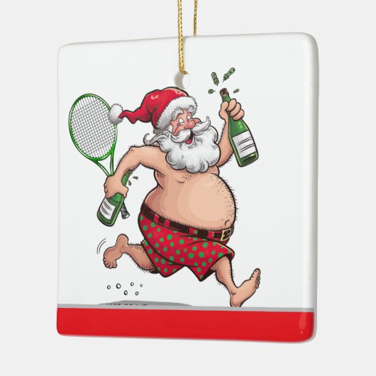 Tennis Kerstmis met tennisbal en kerstman Keramisch Ornament (Links)