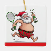 Tennis Kerstmis met tennisbal en kerstman Keramisch Ornament (Voorkant)