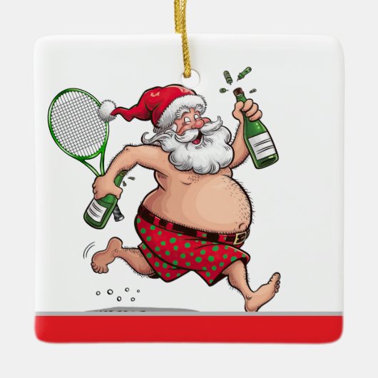Tennis Kerstmis met tennisbal en kerstman Keramisch Ornament (Voorkant)