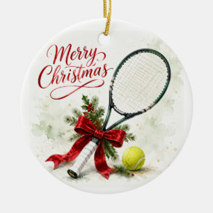 Tennis Kerstmis met tennisbal en Kerstman   Keramisch Ornament
