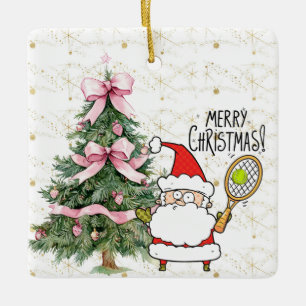 Tennis Kerstmis met tennisbal en kerstman Keramisch Ornament