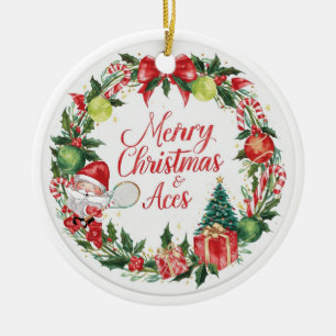 Tennis Kerstmis met tennisbal en Kerstman Keramisch Ornament
