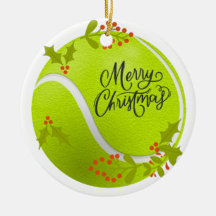 Tennis Kerstmis met tennisbal en kerstman Keramisch Ornament